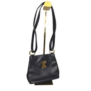 #128 Paloma Picasso Black Leather Two-way handbag